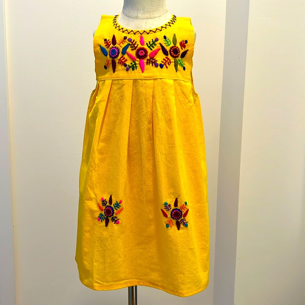 Girls’ Hand-Embroidered Cotton Sundress Yellow Size 6